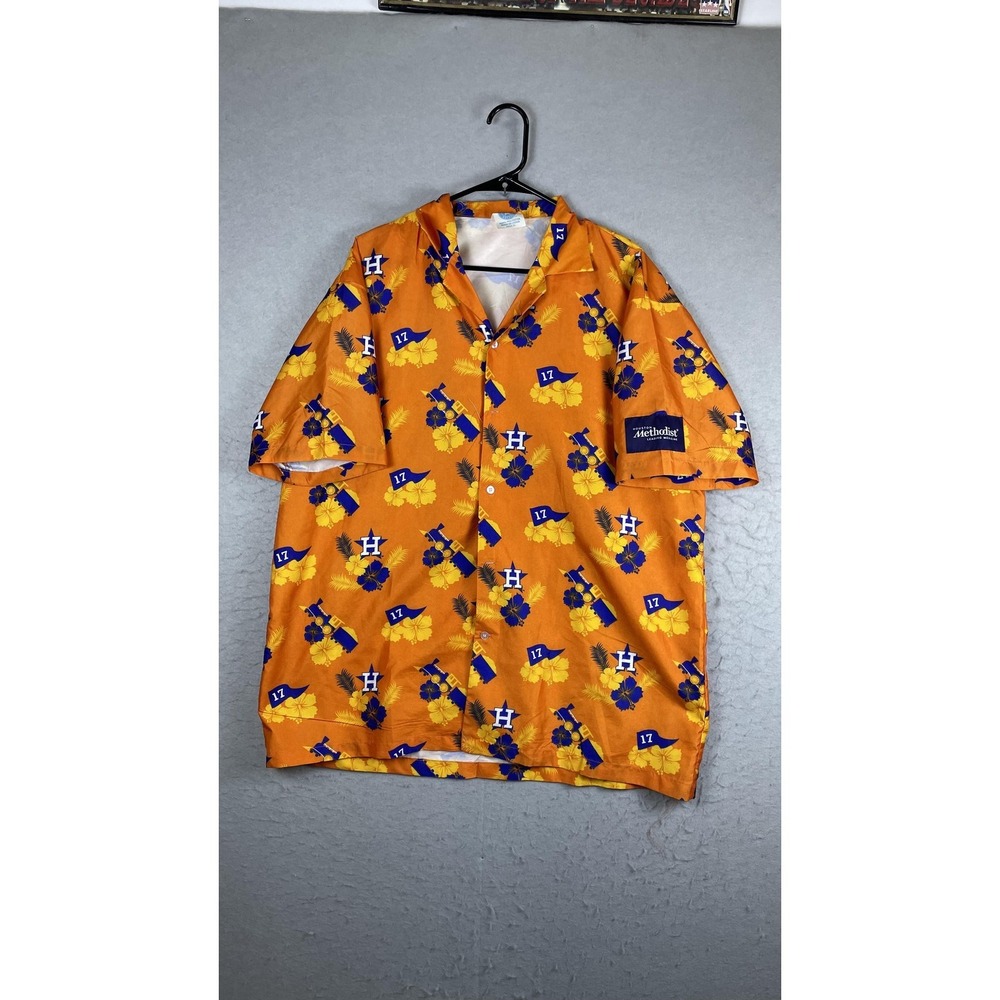 Houston Astros Shirt Mens XL Orange MLB Baseball Hawaiian Houston Methodist